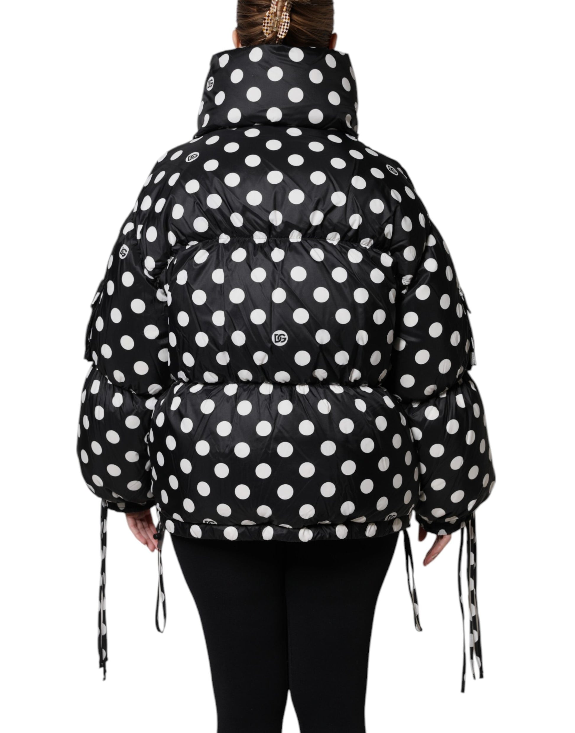 Dolce & Gabbana Black White Polka Dot Full Zip Puffer Jacket - ClickThatClicks 