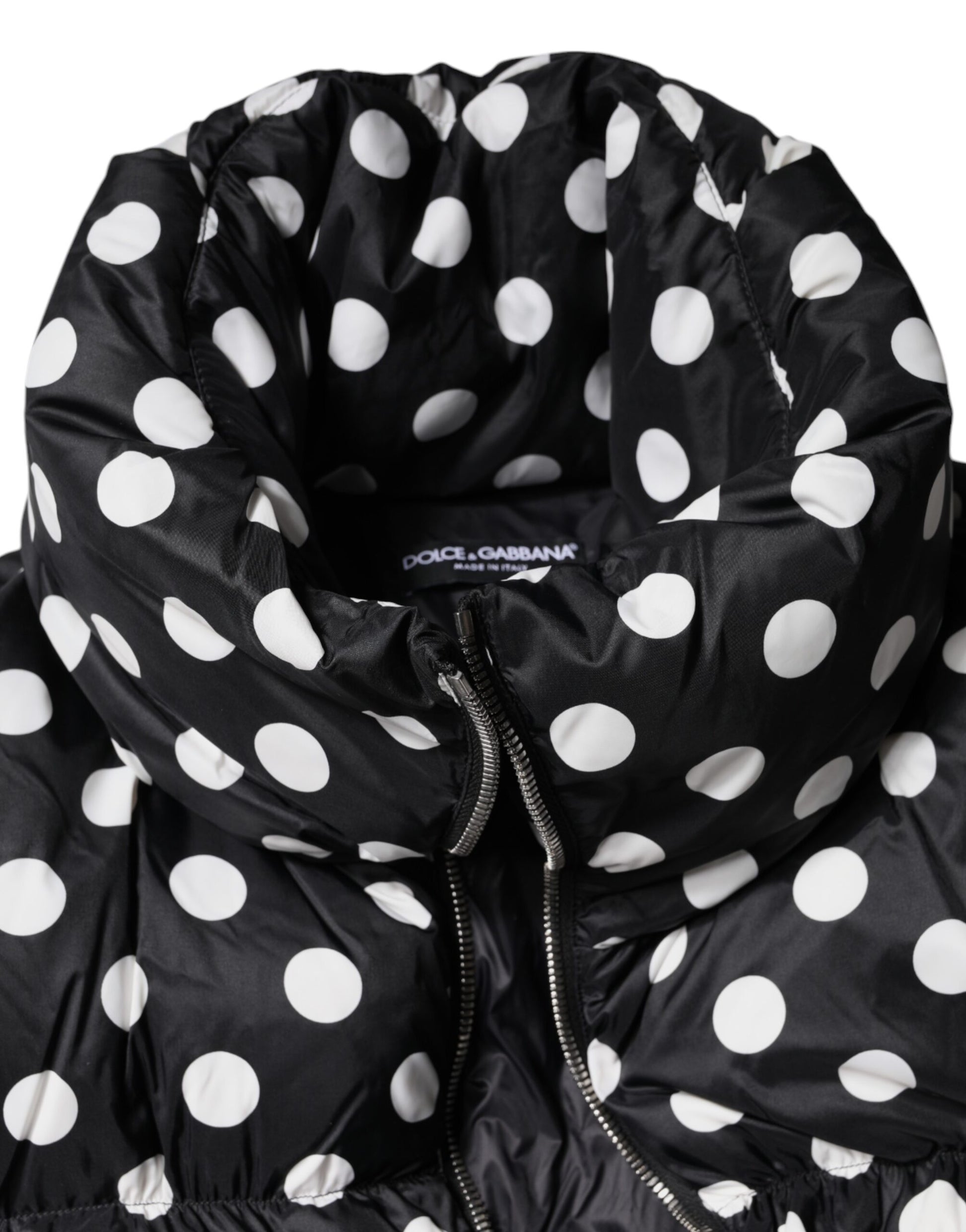 Dolce & Gabbana Black White Polka Dot Full Zip Puffer Jacket - ClickThatClicks 