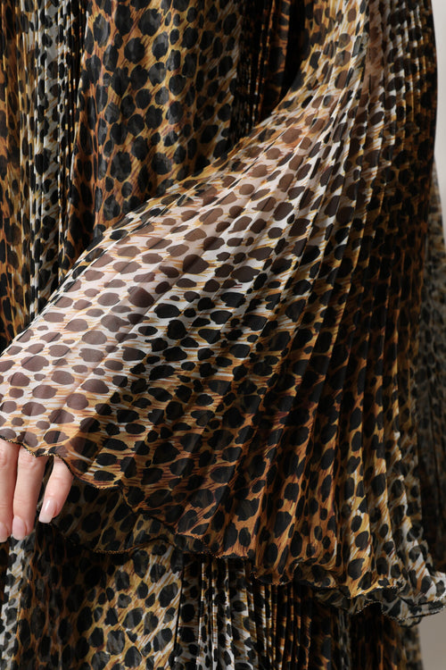 Dolce & Gabbana Brown Leopard Print Scarf Collared Chiffon Dress - ClickThatClicks 
