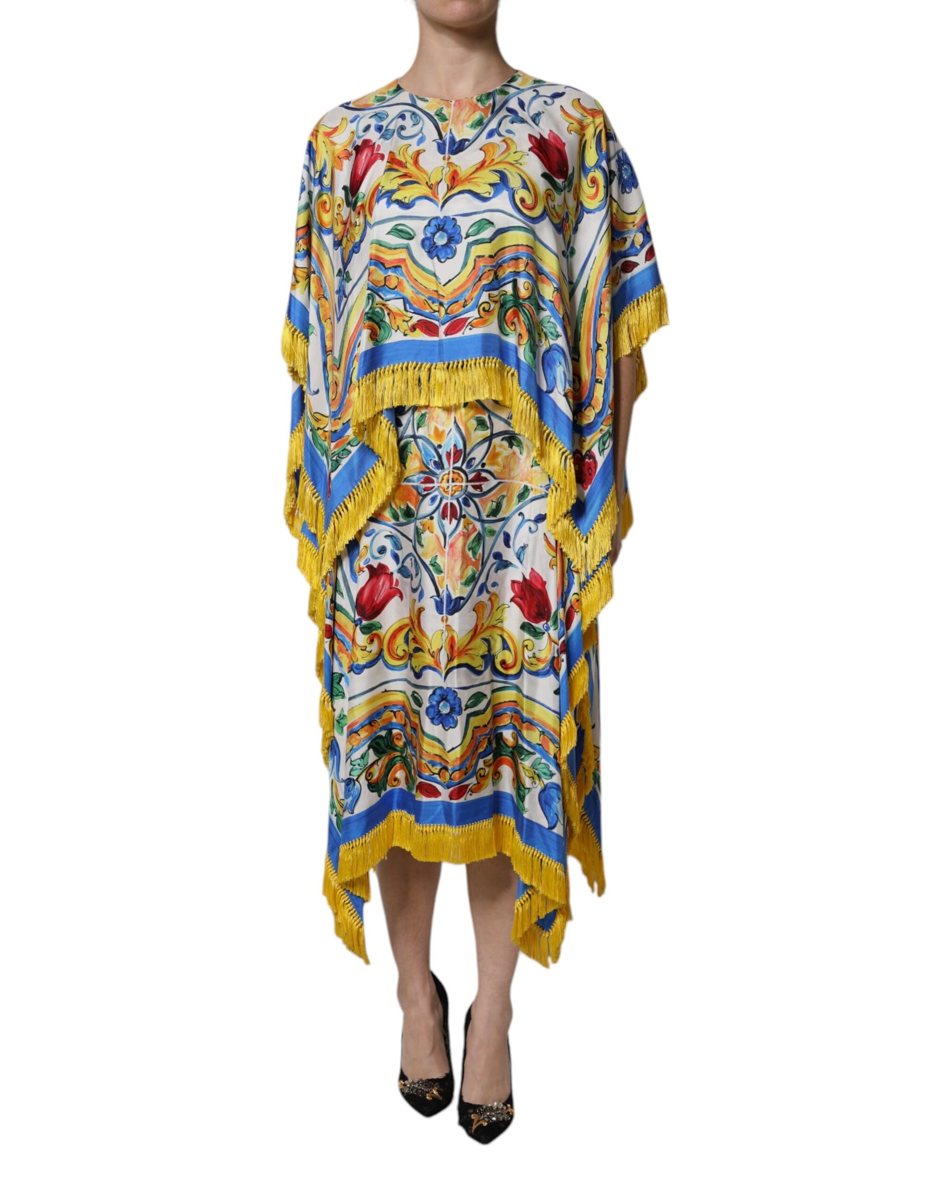 Dolce & Gabbana Multicolor Majolica Kaftan Short Sleeves Maxi Dress - ClickThatClicks 