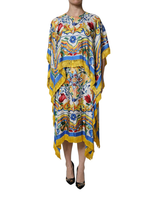 Dolce & Gabbana Multicolor Majolica Kaftan Short Sleeves Maxi Dress - ClickThatClicks 
