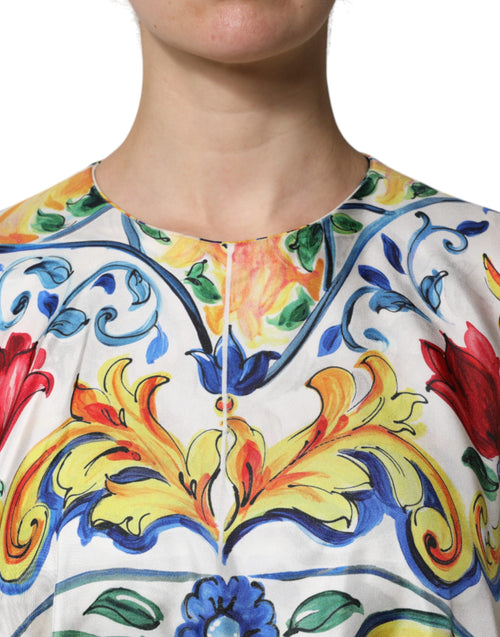Dolce & Gabbana Multicolor Majolica Kaftan Short Sleeves Maxi Dress - ClickThatClicks 