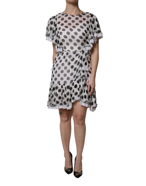 Dolce & Gabbana White Polka Dotted Silk Blend A-line Dress - ClickThatClicks 