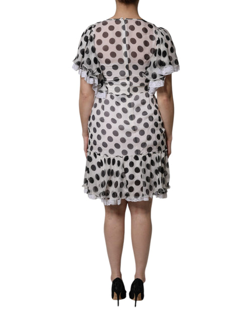 Dolce & Gabbana White Polka Dotted Silk Blend A-line Dress - ClickThatClicks 