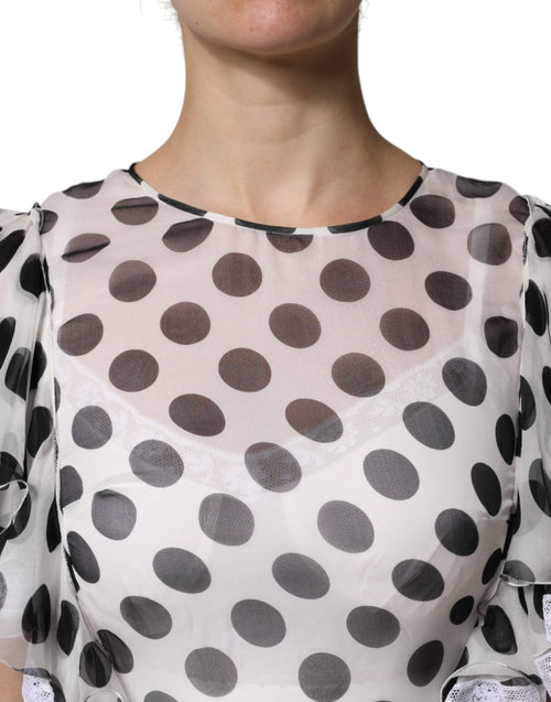 Dolce & Gabbana White Polka Dotted Silk Blend A-line Dress - ClickThatClicks 