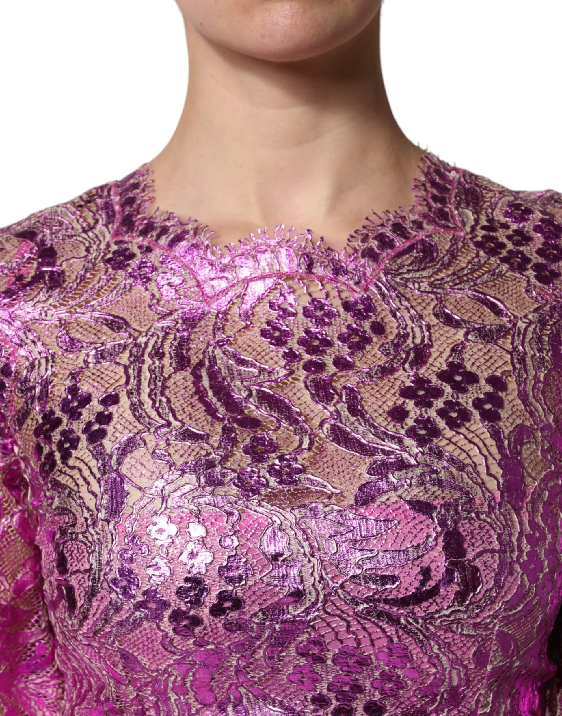 Dolce & Gabbana Metallic Fuchsia Floral Sheath Mini Dress - ClickThatClicks 