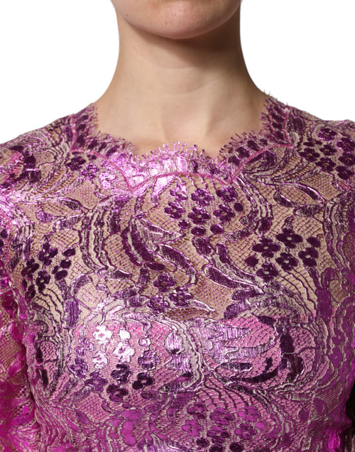 Dolce & Gabbana Metallic Fuchsia Floral Sheath Mini Dress - ClickThatClicks 
