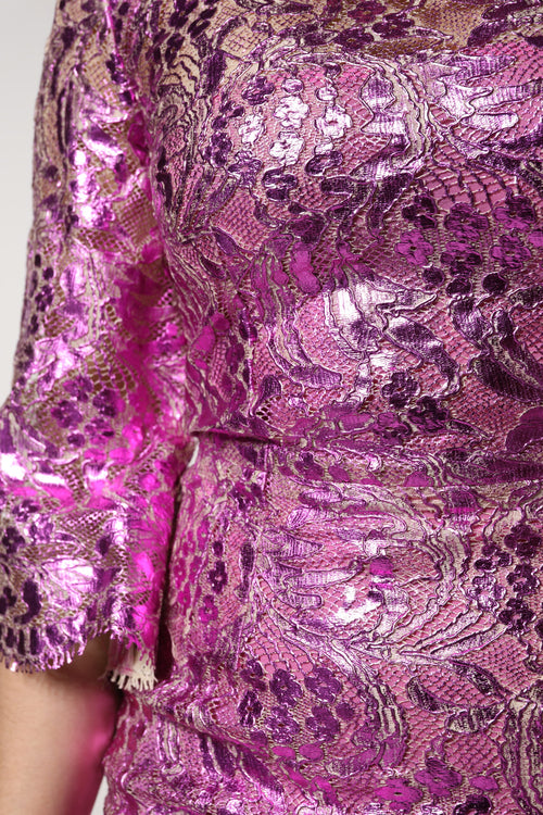 Dolce & Gabbana Metallic Fuchsia Floral Sheath Mini Dress - ClickThatClicks 