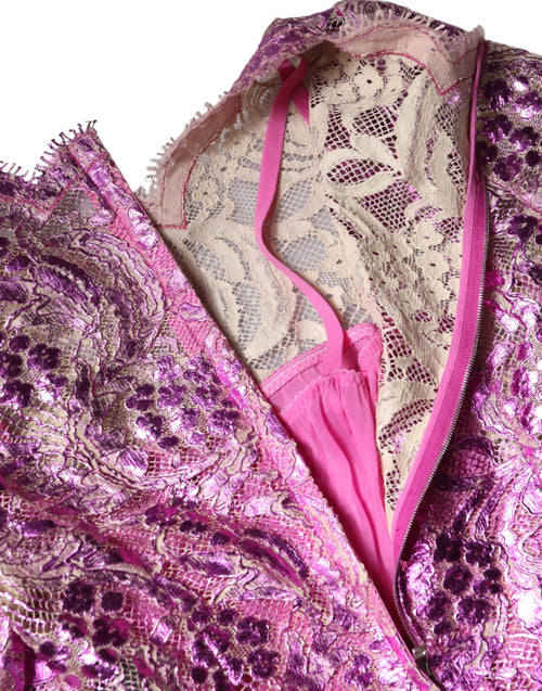 Dolce & Gabbana Metallic Fuchsia Floral Sheath Mini Dress - ClickThatClicks 