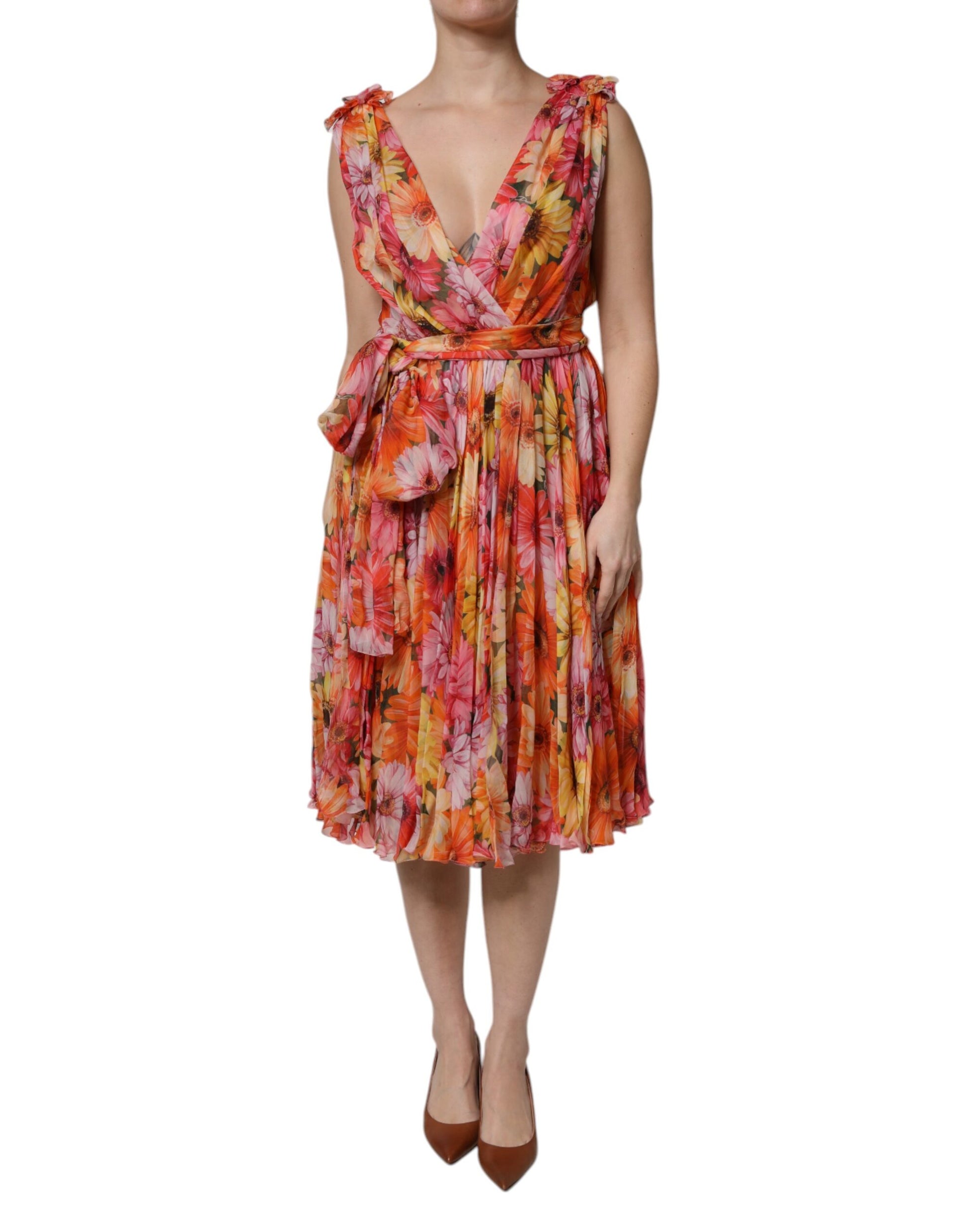 Dolce & Gabbana Multicolor Floral Silk V-neck Chiffon Dress - ClickThatClicks 