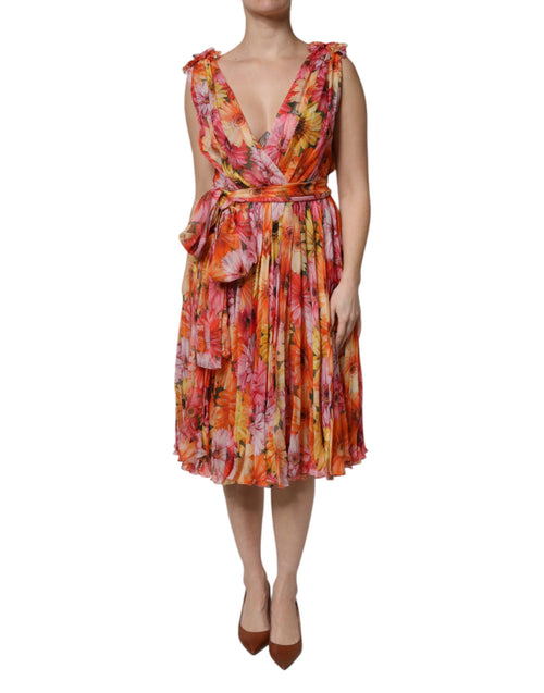 Dolce & Gabbana Multicolor Floral Silk V-neck Chiffon Dress - ClickThatClicks 