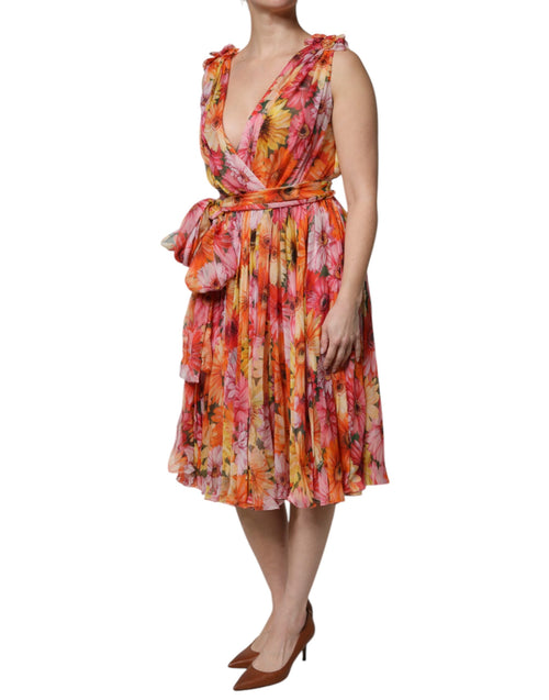 Dolce & Gabbana Multicolor Floral Silk V-neck Chiffon Dress - ClickThatClicks 