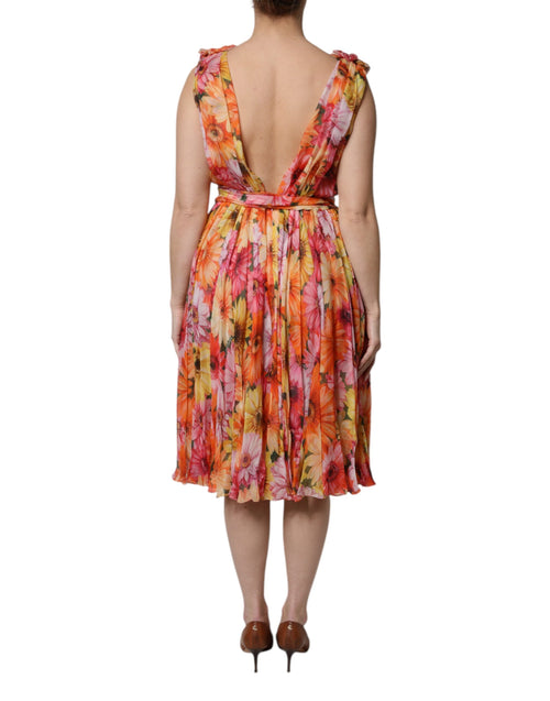 Dolce & Gabbana Multicolor Floral Silk V-neck Chiffon Dress - ClickThatClicks 