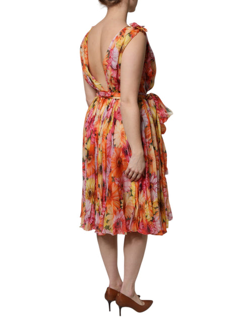 Dolce & Gabbana Multicolor Floral Silk V-neck Chiffon Dress - ClickThatClicks 