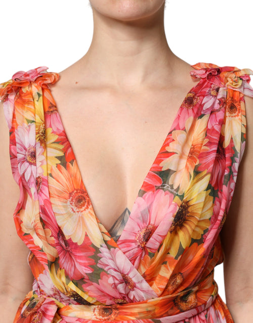 Dolce & Gabbana Multicolor Floral Silk V-neck Chiffon Dress - ClickThatClicks 
