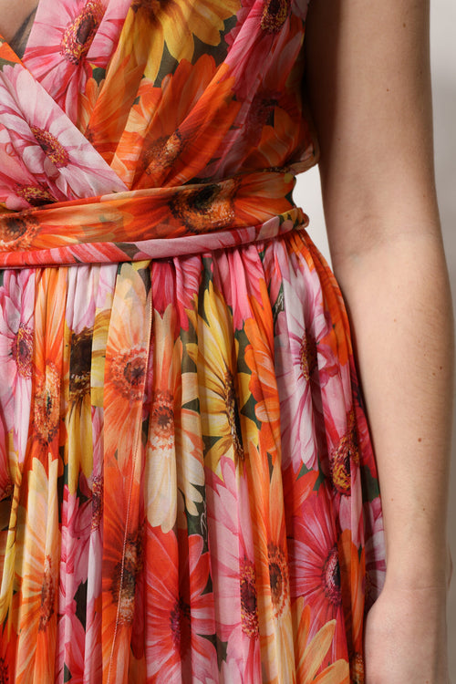 Dolce & Gabbana Multicolor Floral Silk V-neck Chiffon Dress - ClickThatClicks 