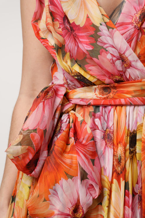 Dolce & Gabbana Multicolor Floral Silk V-neck Chiffon Dress - ClickThatClicks 