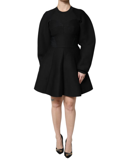 Dolce & Gabbana Black Cotton Long Sleeves A-line Mini Dress - ClickThatClicks 