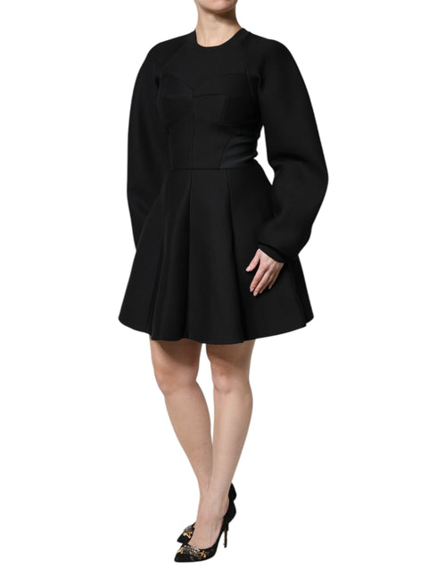 Dolce & Gabbana Black Cotton Long Sleeves A-line Mini Dress - ClickThatClicks 
