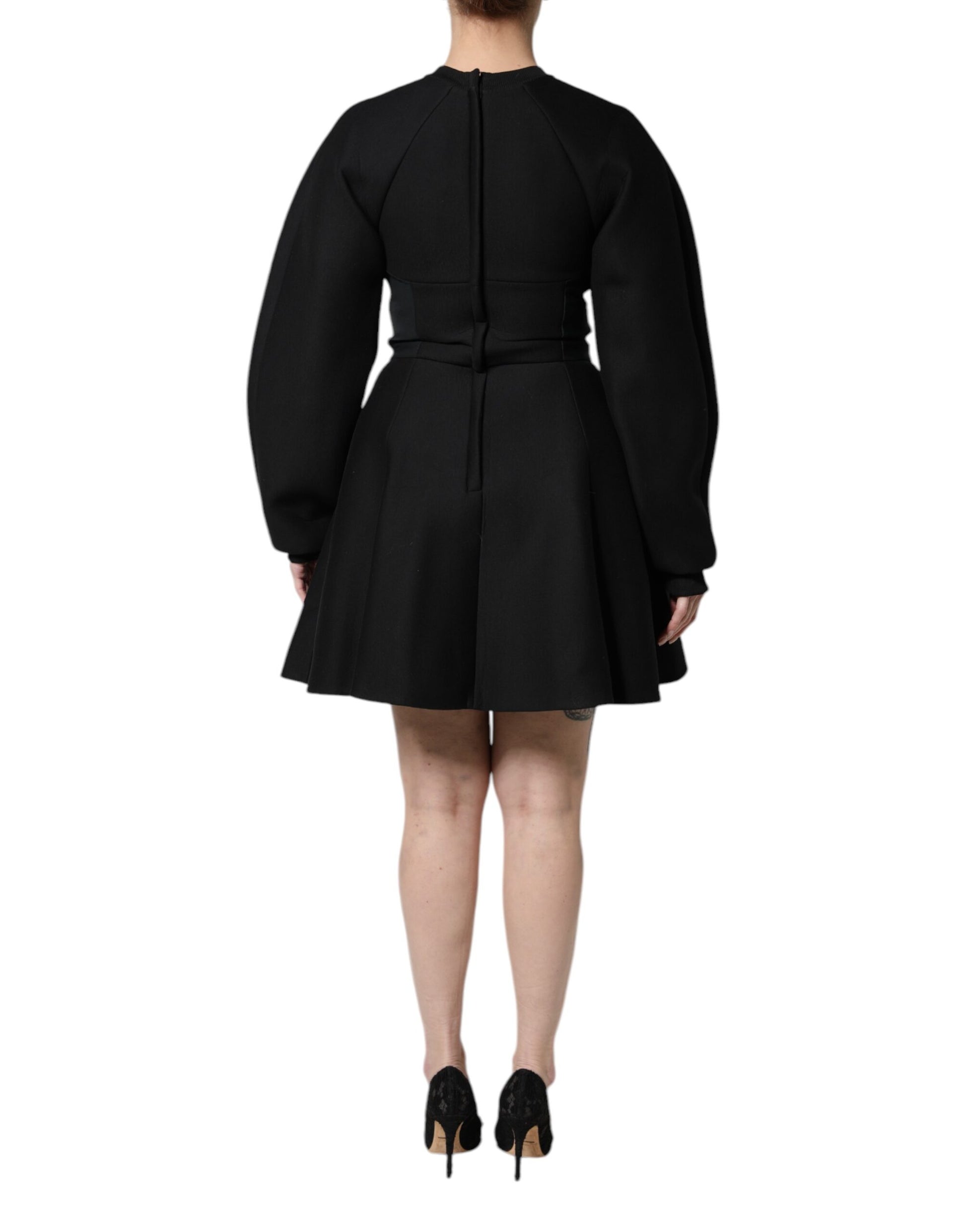 Dolce & Gabbana Black Cotton Long Sleeves A-line Mini Dress - ClickThatClicks 