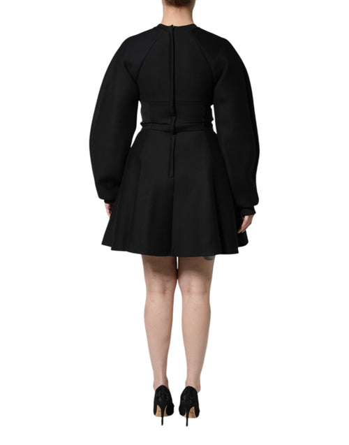 Dolce & Gabbana Black Cotton Long Sleeves A-line Mini Dress - ClickThatClicks 