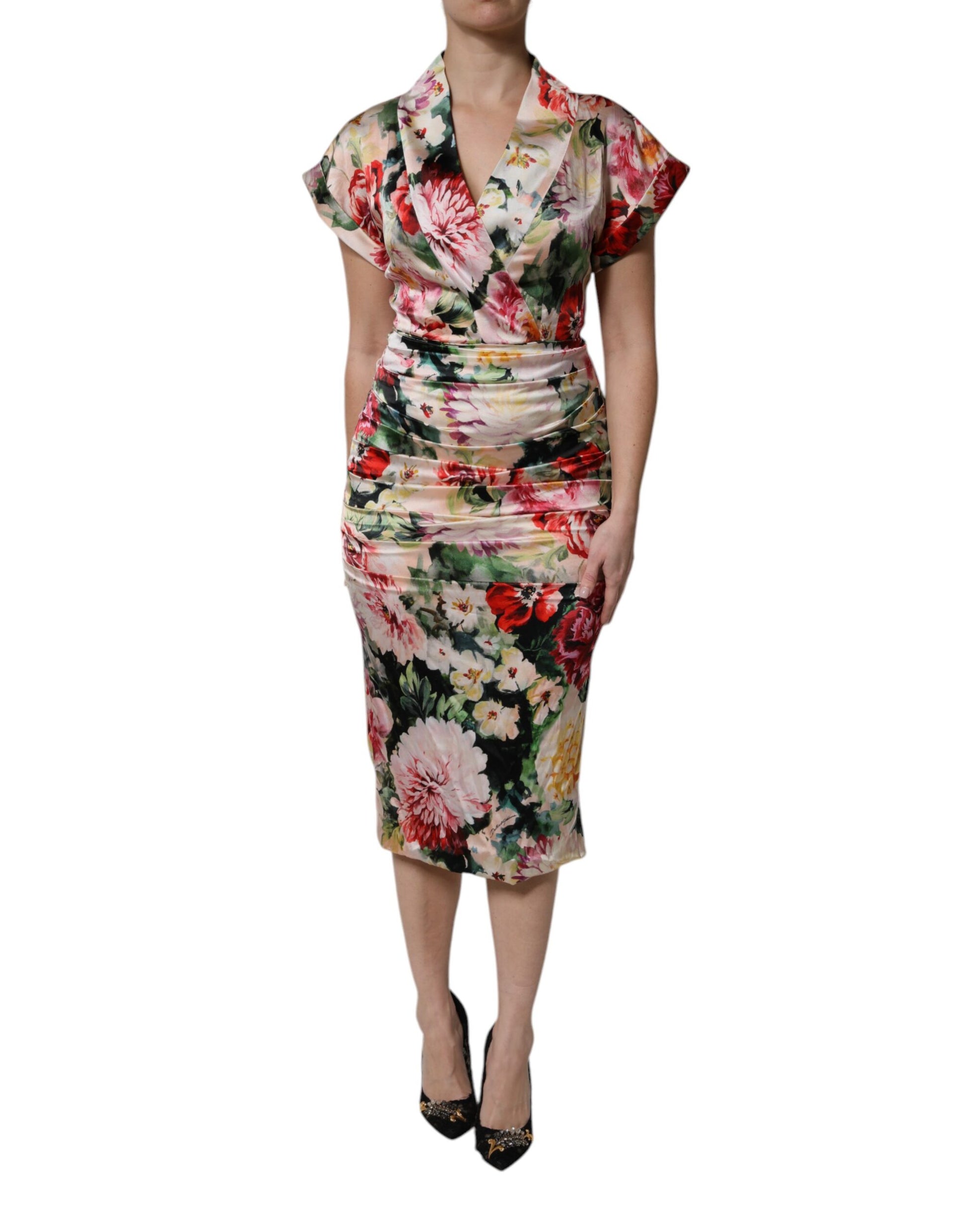 Dolce & Gabbana Multicolor Floral Short Sleeves Sheath Midi Dress - ClickThatClicks 