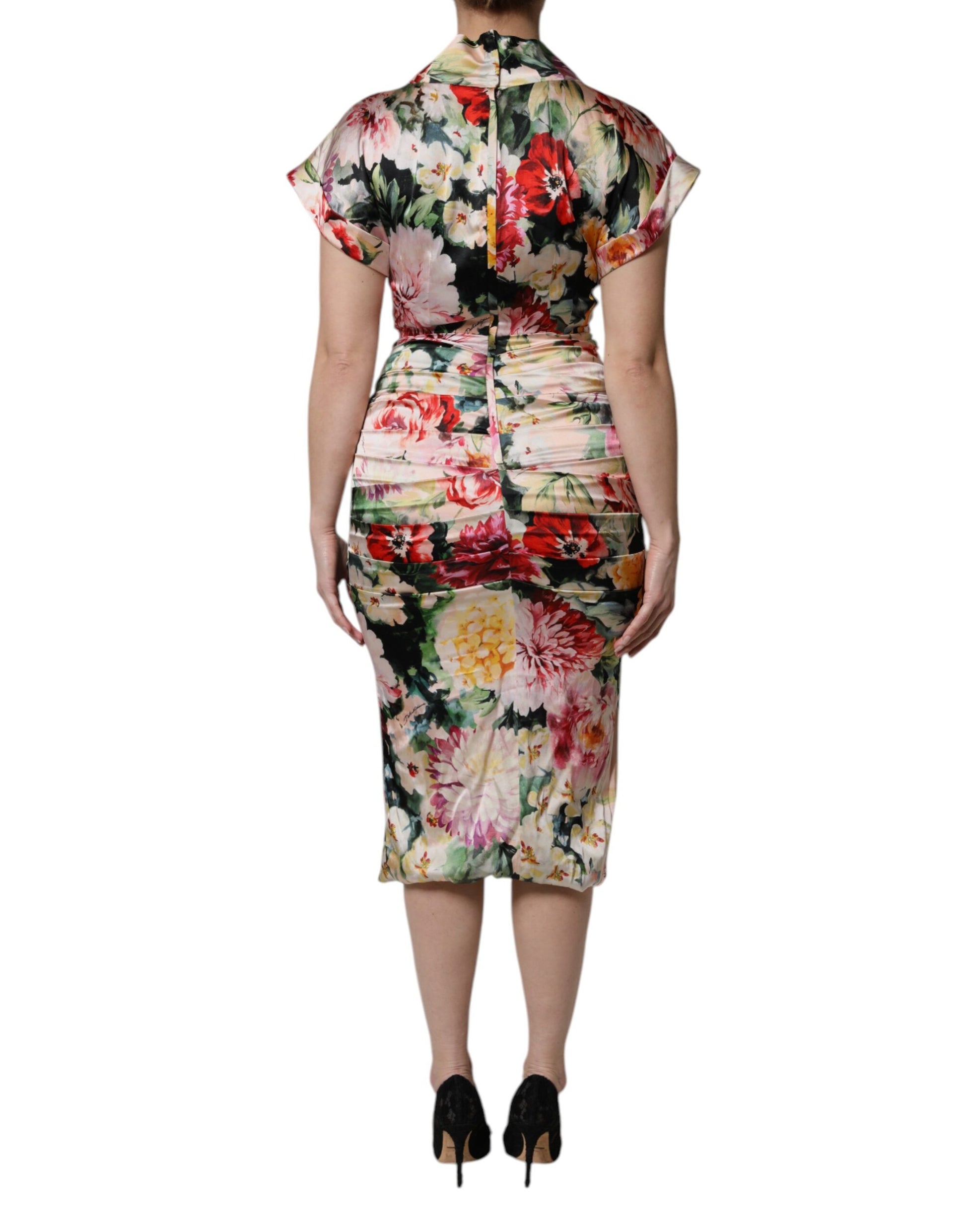 Dolce & Gabbana Multicolor Floral Short Sleeves Sheath Midi Dress - ClickThatClicks 