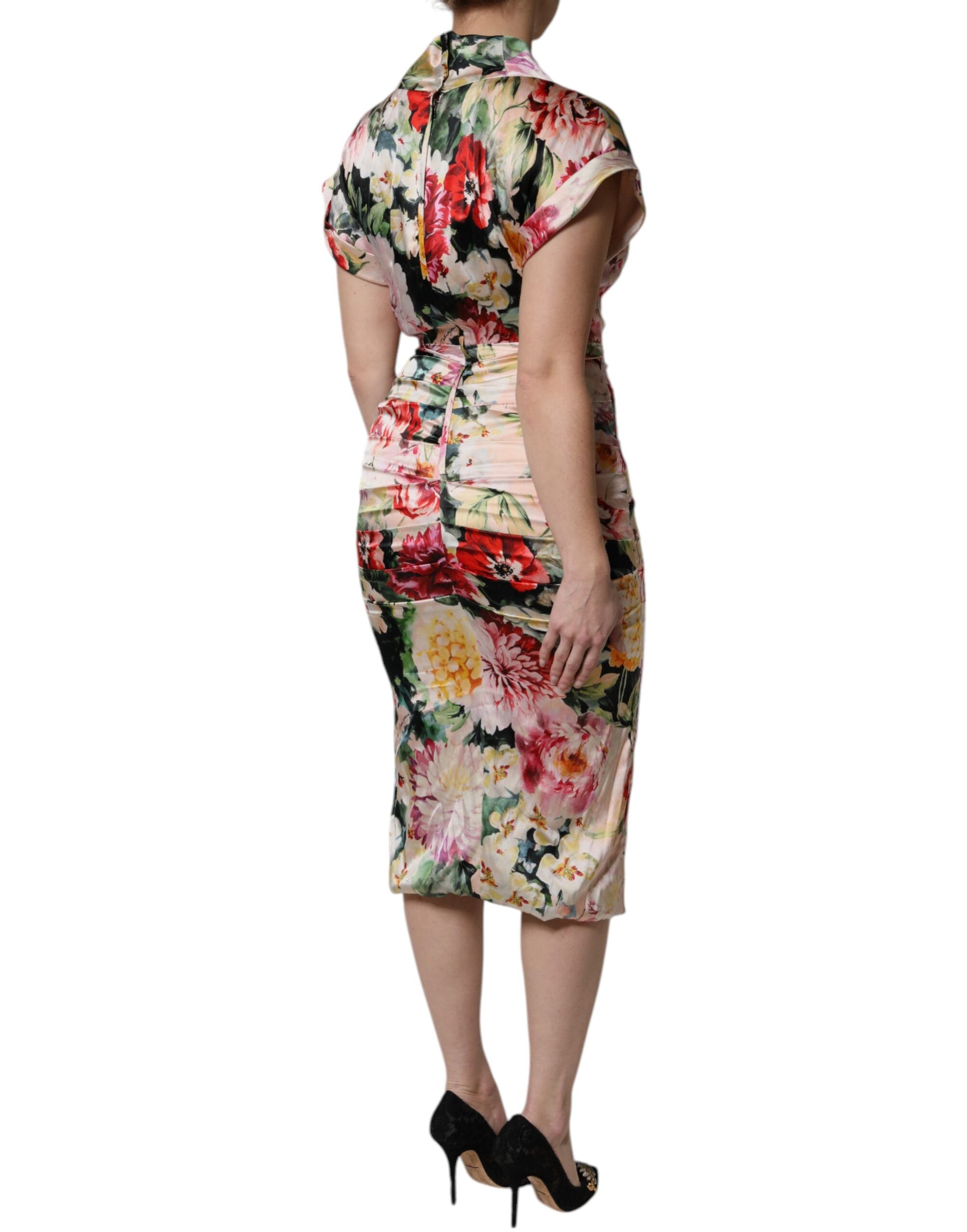 Dolce & Gabbana Multicolor Floral Short Sleeves Sheath Midi Dress - ClickThatClicks 