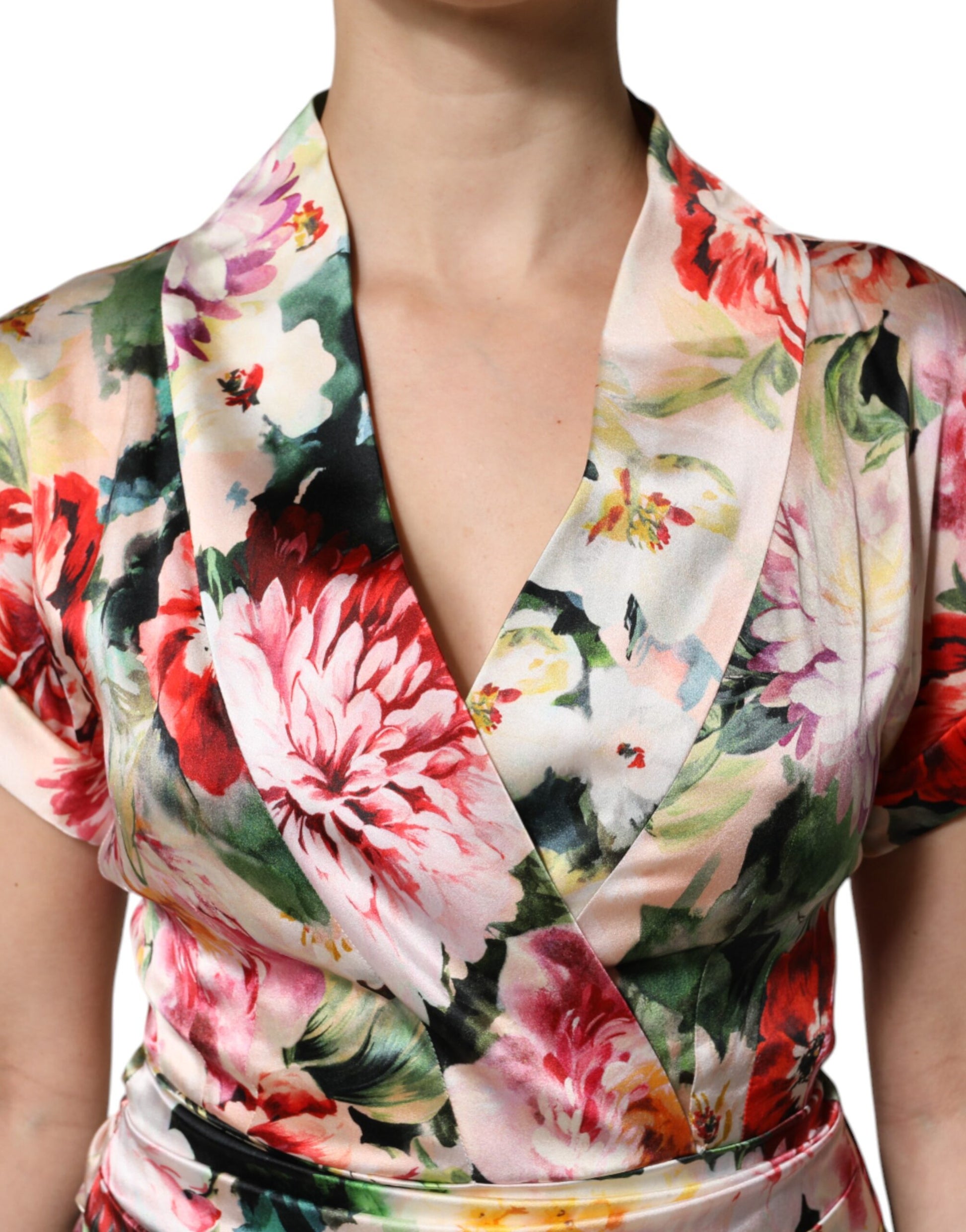 Dolce & Gabbana Multicolor Floral Short Sleeves Sheath Midi Dress - ClickThatClicks 