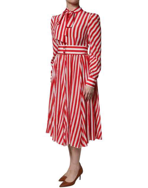 Dolce & Gabbana White Red Stripes Long Sleeves Midi Dress - ClickThatClicks 