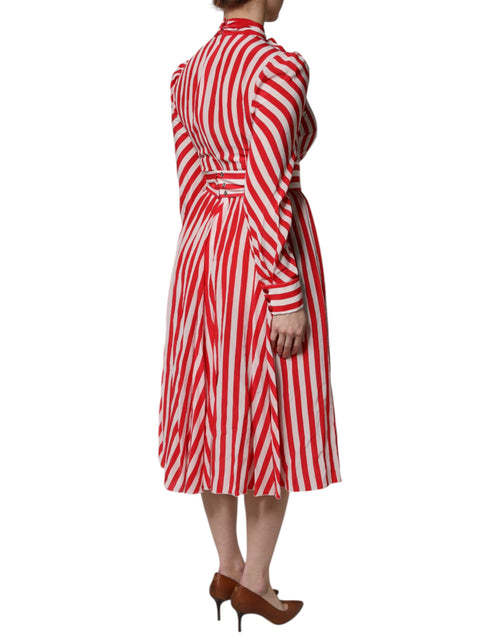Dolce & Gabbana White Red Stripes Long Sleeves Midi Dress - ClickThatClicks 