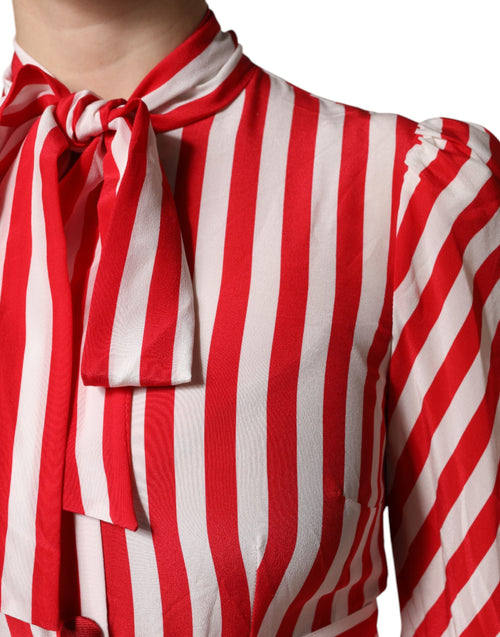 Dolce & Gabbana White Red Stripes Long Sleeves Midi Dress - ClickThatClicks 