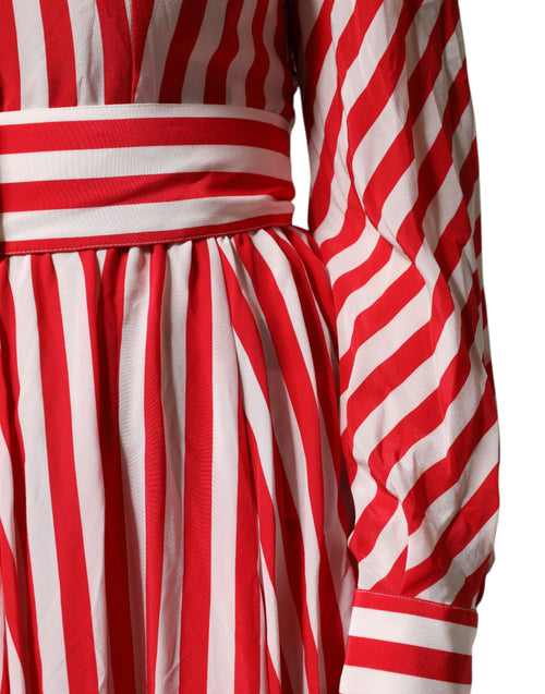 Dolce & Gabbana White Red Stripes Long Sleeves Midi Dress - ClickThatClicks 