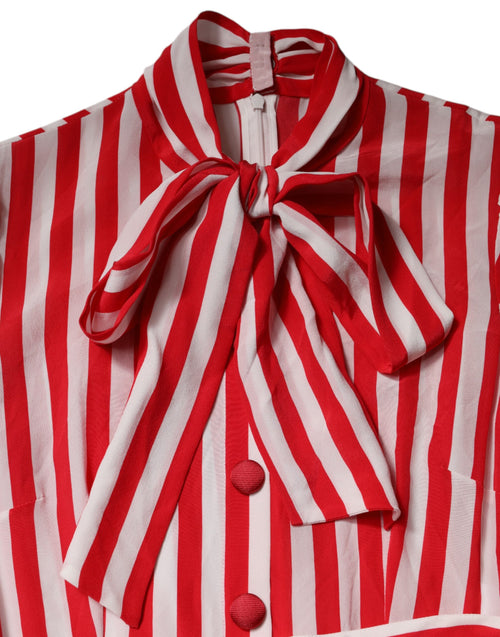 Dolce & Gabbana White Red Stripes Long Sleeves Midi Dress - ClickThatClicks 