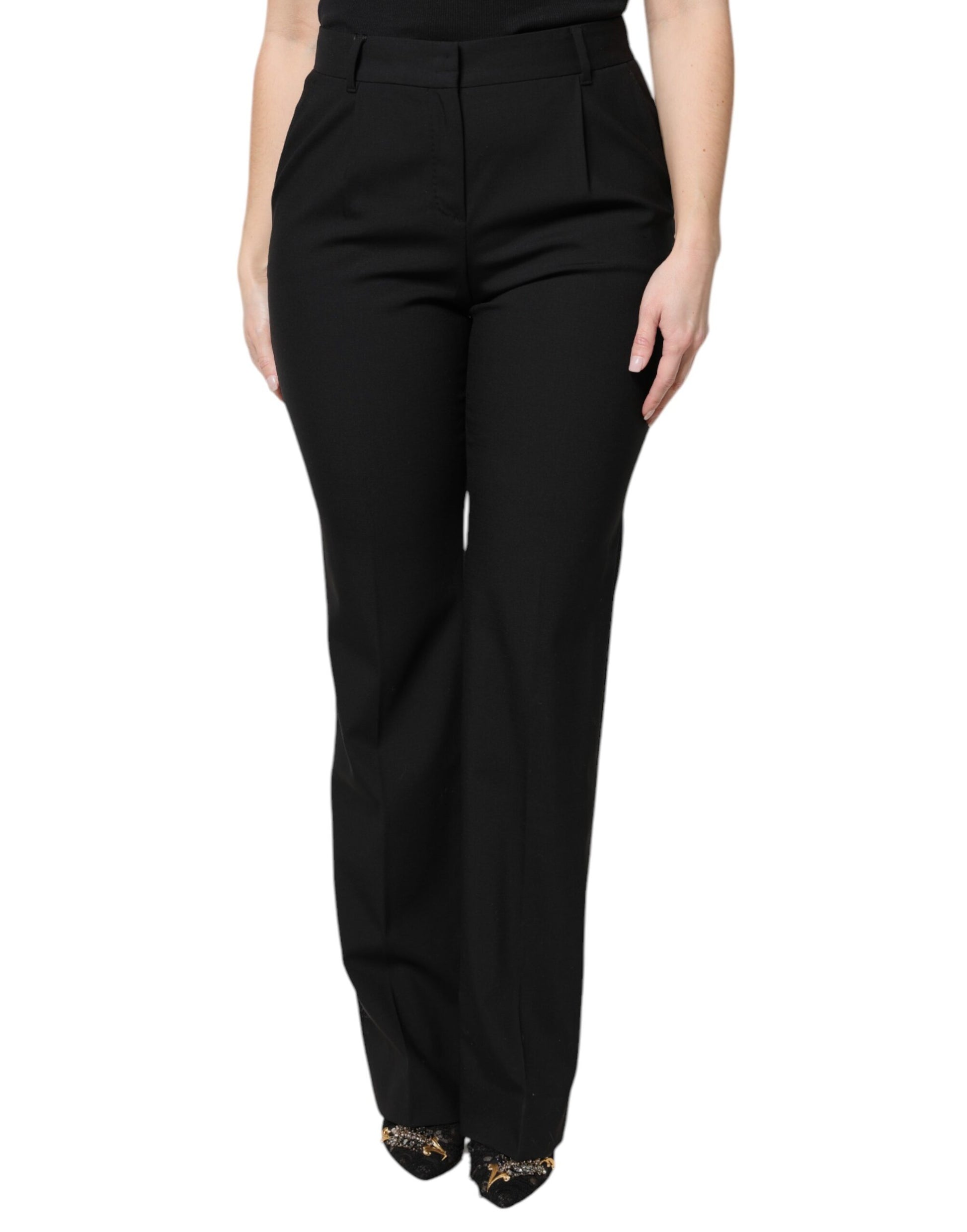 Dolce & Gabbana Black Wool High Waist Boot Cut Dress Pants - ClickThatClicks 