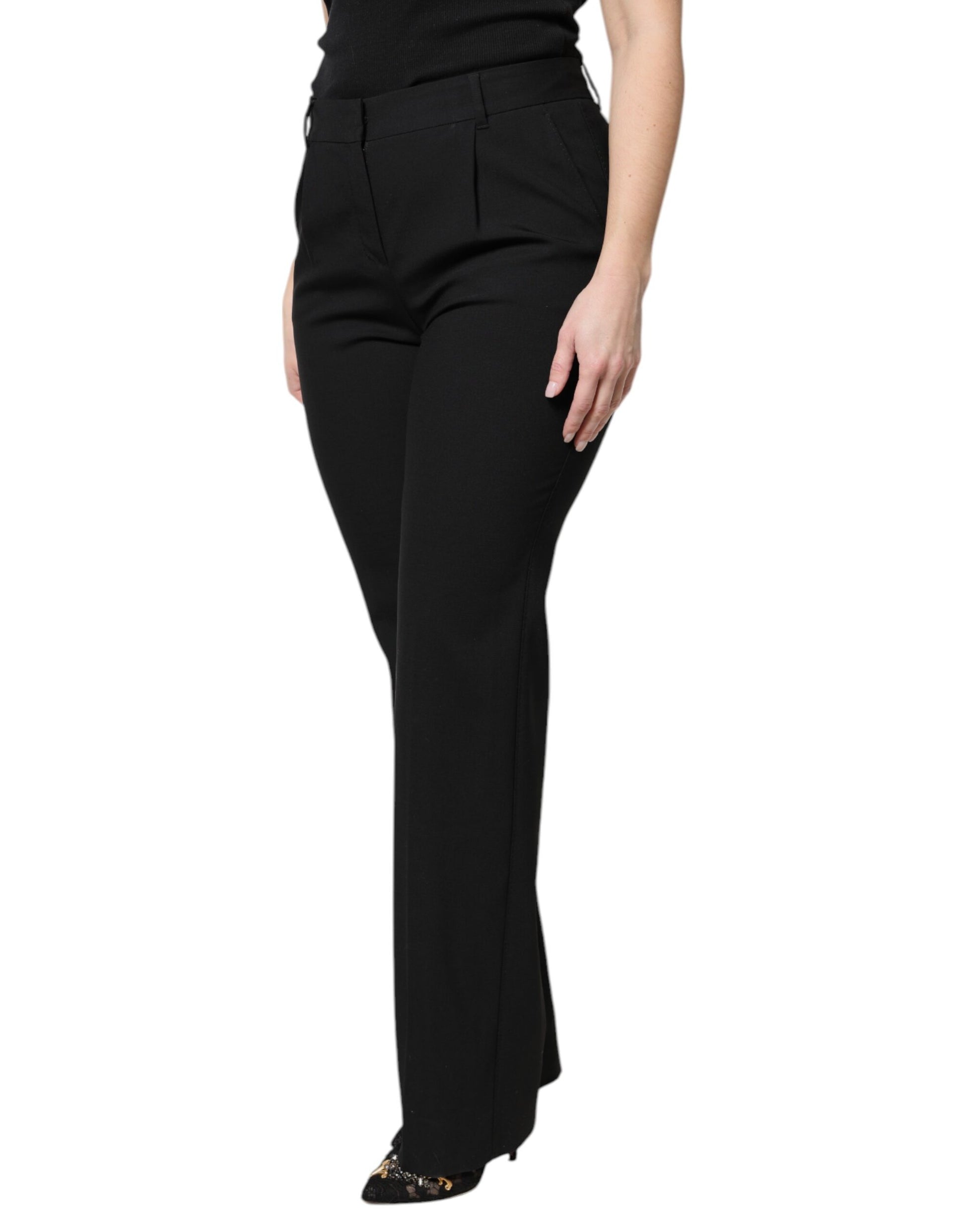 Dolce & Gabbana Black Wool High Waist Boot Cut Dress Pants - ClickThatClicks 