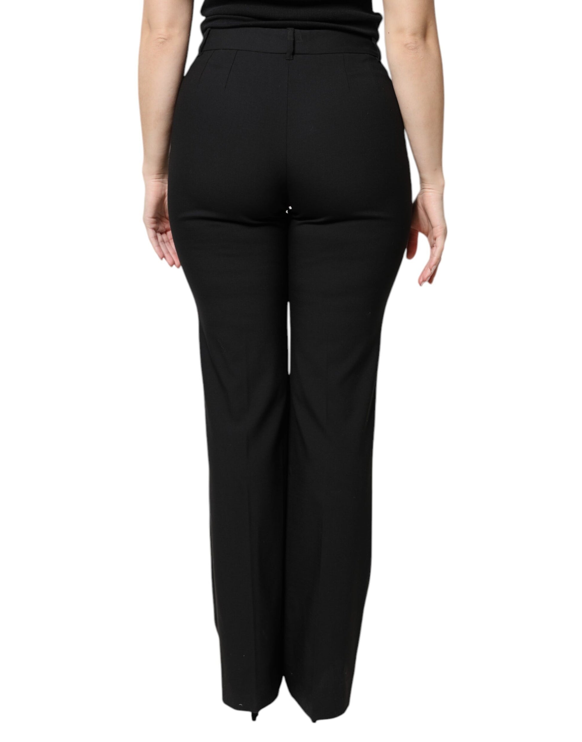 Dolce & Gabbana Black Wool High Waist Boot Cut Dress Pants - ClickThatClicks 