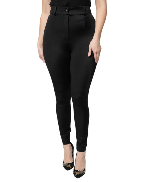 Dolce & Gabbana Black Nylon High Waist Slim Fit Pants - ClickThatClicks 