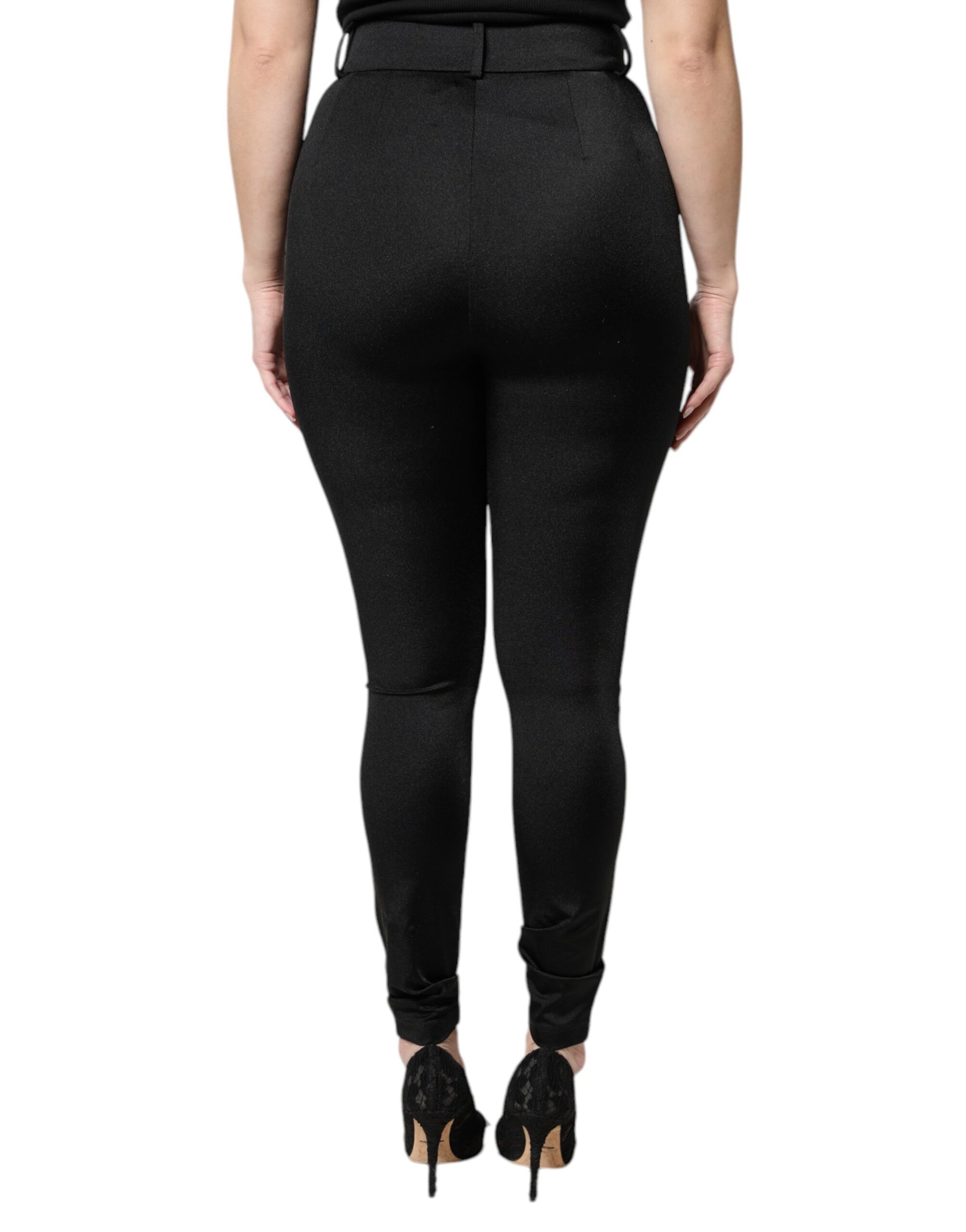Dolce & Gabbana Black Nylon High Waist Slim Fit Pants - ClickThatClicks 