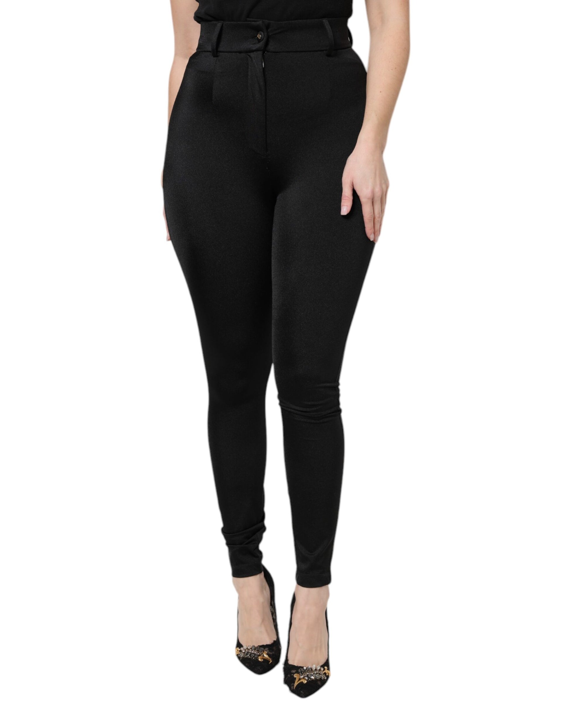 Dolce & Gabbana Black Nylon High Waist Slim Fit Pants - ClickThatClicks 