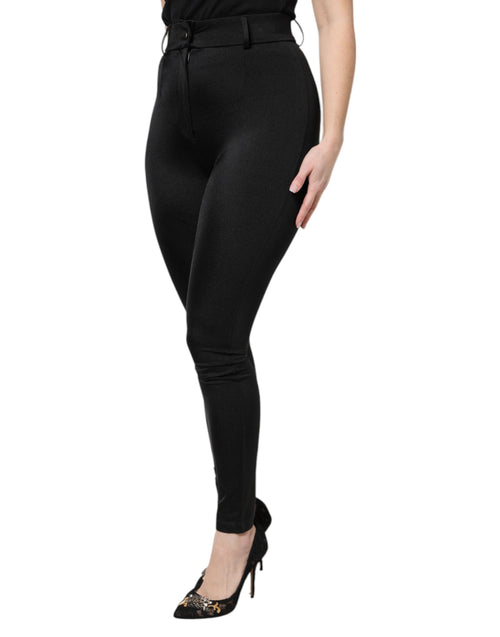 Dolce & Gabbana Black Nylon High Waist Slim Fit Pants - ClickThatClicks 