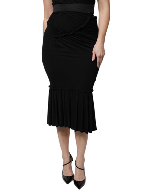 Dolce & Gabbana Black Mermaid Cut High Waist Midi Skirt - ClickThatClicks 
