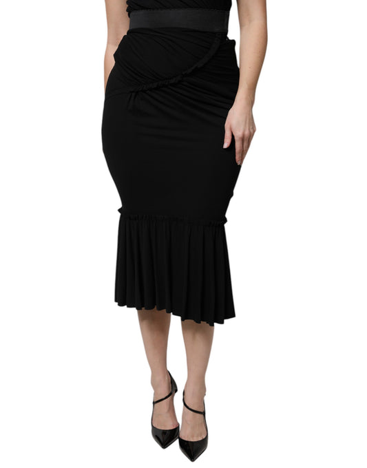 Dolce & Gabbana Black Mermaid Cut High Waist Midi Skirt - ClickThatClicks 