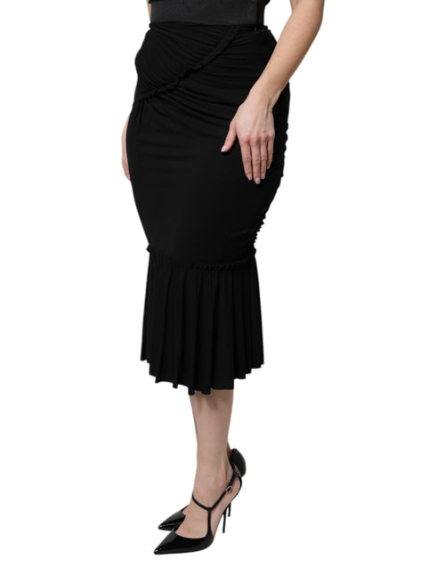 Dolce & Gabbana Black Mermaid Cut High Waist Midi Skirt - ClickThatClicks 