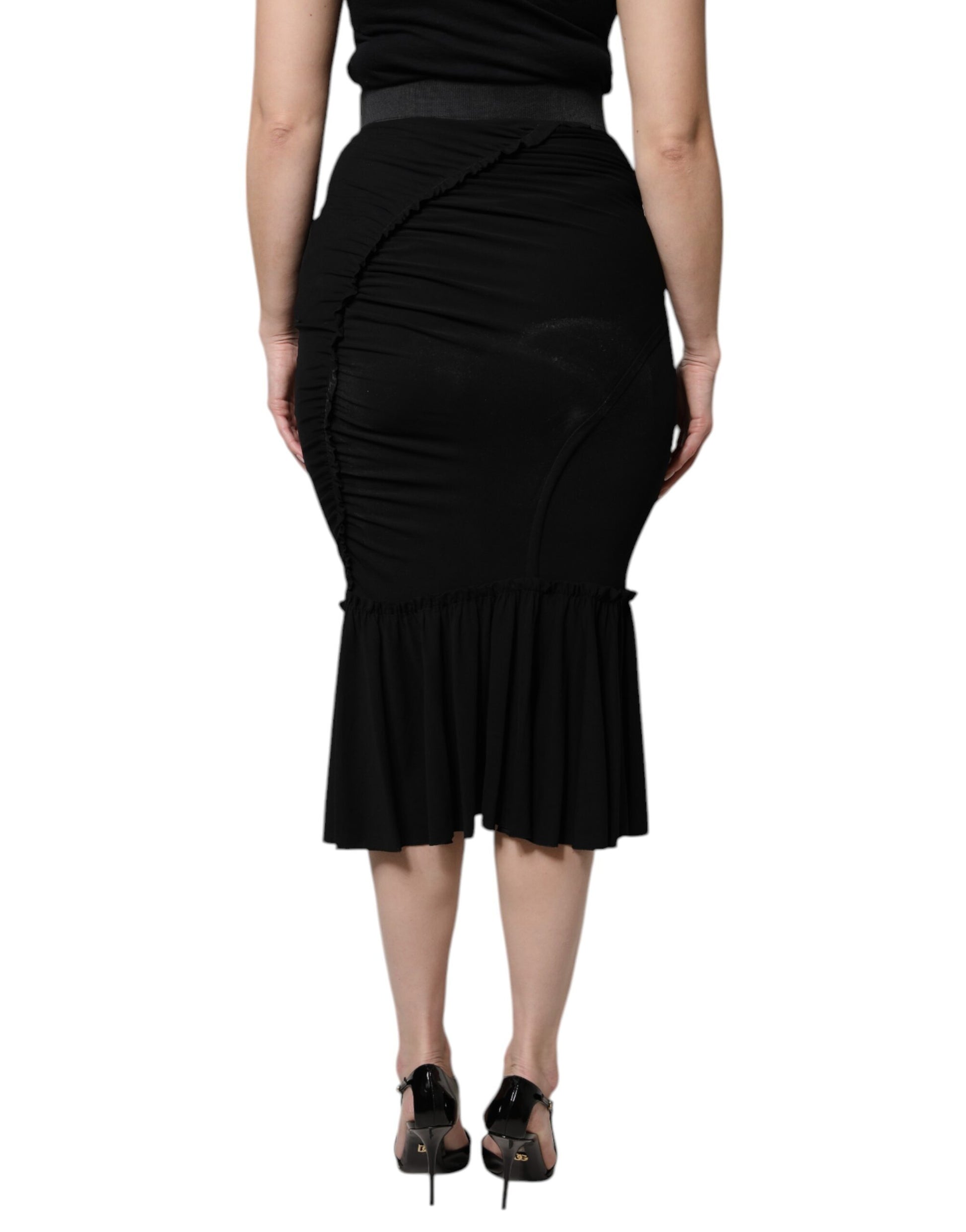 Dolce & Gabbana Black Mermaid Cut High Waist Midi Skirt - ClickThatClicks 