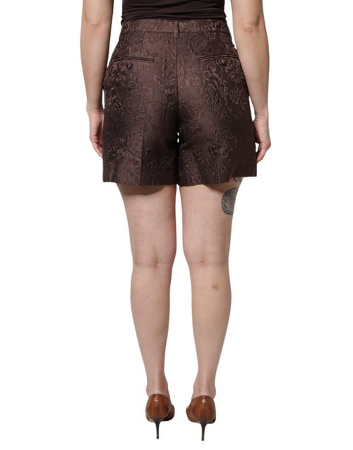 Dolce & Gabbana Brown Floral Brocade Mid Waist Mini Short - ClickThatClicks 