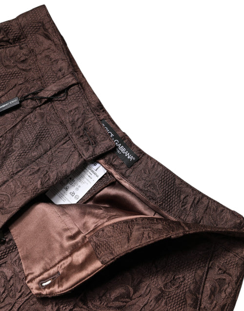 Dolce & Gabbana Brown Floral Brocade Mid Waist Mini Short - ClickThatClicks 