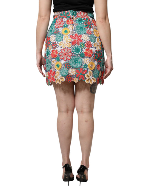 Dolce & Gabbana Multicolor Floral Lace High Waist Mini Skirt - ClickThatClicks 