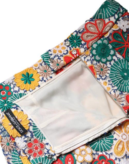 Dolce & Gabbana Multicolor Floral Lace High Waist Mini Skirt - ClickThatClicks 