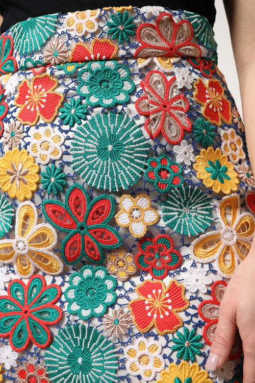 Dolce & Gabbana Multicolor Floral Lace High Waist Mini Skirt - ClickThatClicks 